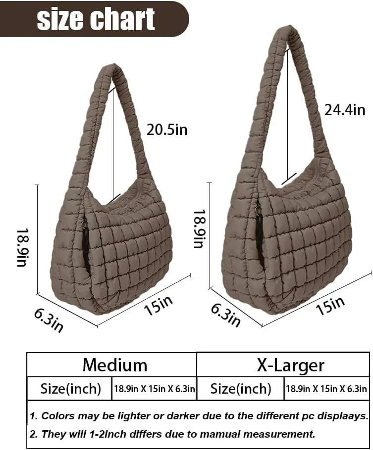 LaurelTree Quilted Puffer Crossbody Bag Lightweight Nylon Puffer Tote Bags Puffy Shoulder Bag Carryall Hobo Bags for Women