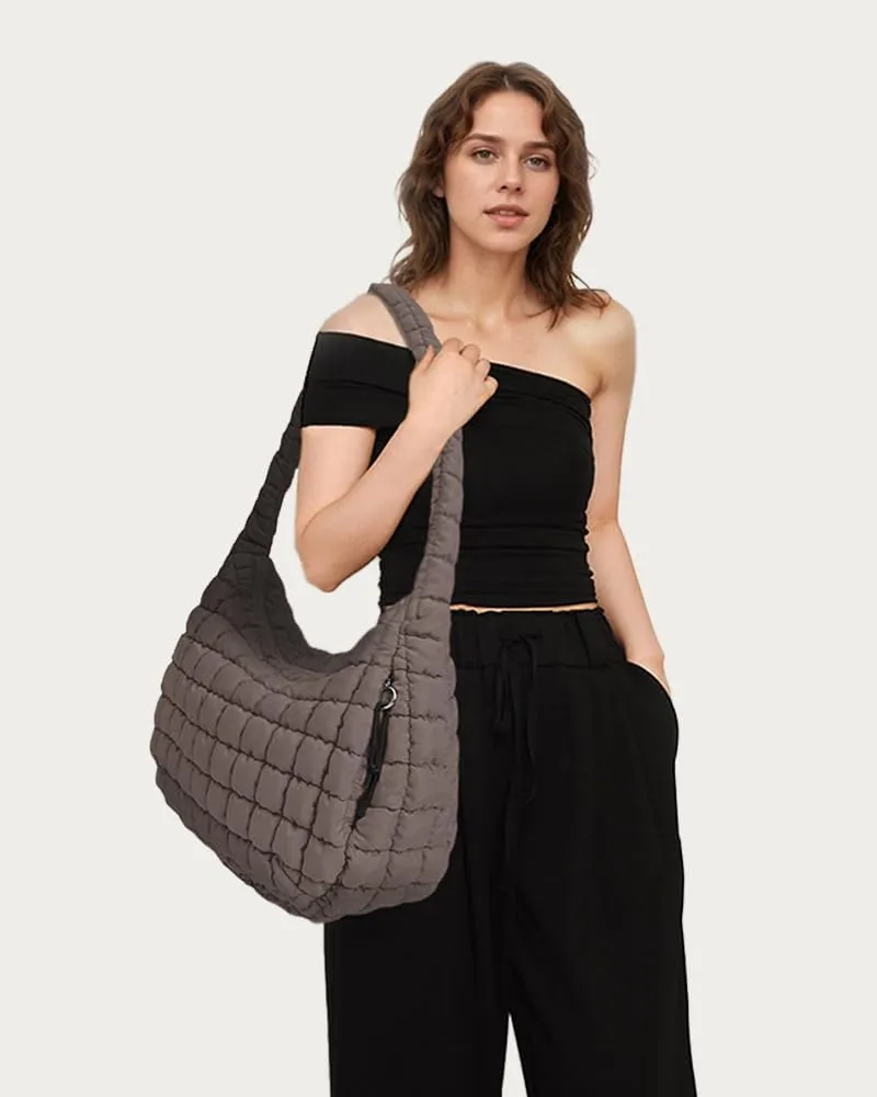 LaurelTree Quilted Puffer Crossbody Bag Lightweight Nylon Puffer Tote Bags Puffy Shoulder Bag Carryall Hobo Bags for Women