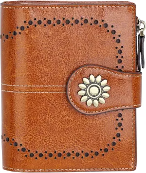 Lavemi Womens Leather Wallet Small Compact RFID Blocking Credit Card Case Purse with Zipper Pocket