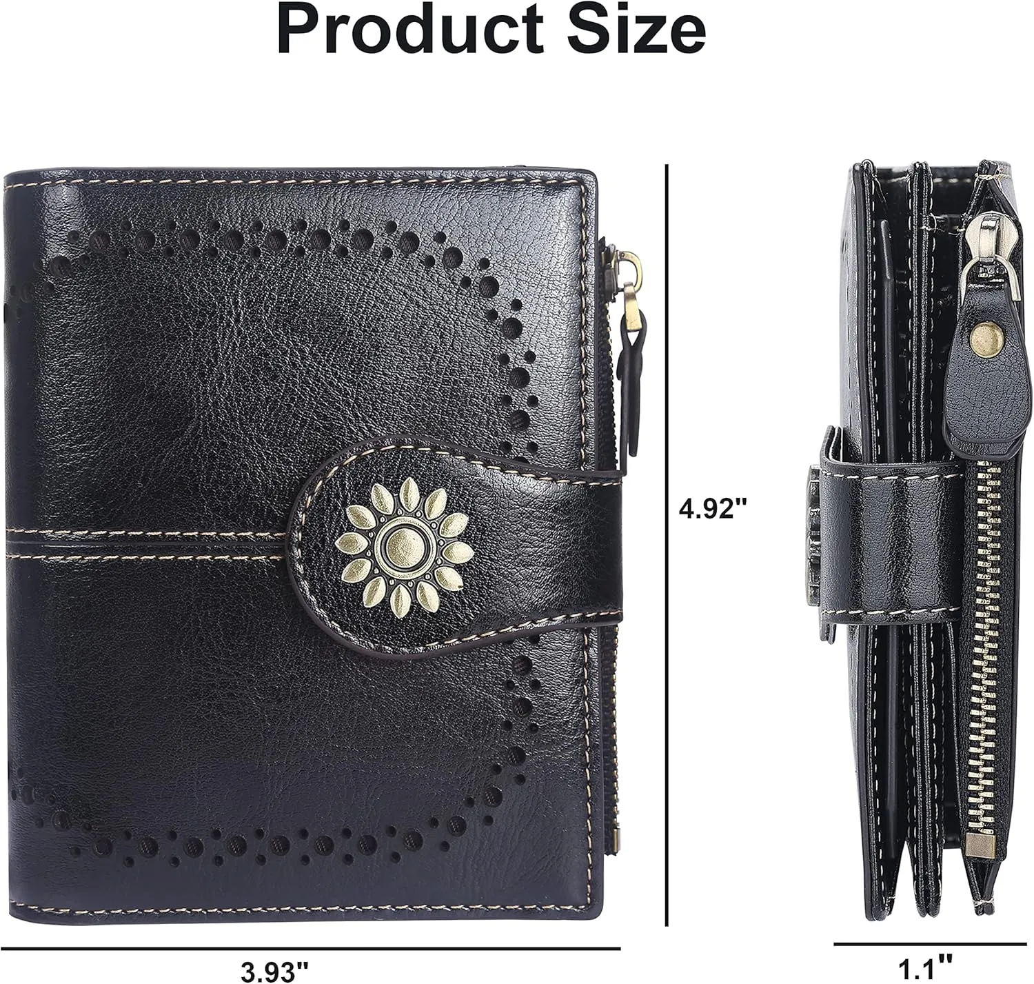 Lavemi Womens Leather Wallet Small Compact RFID Blocking Credit Card Case Purse with Zipper Pocket