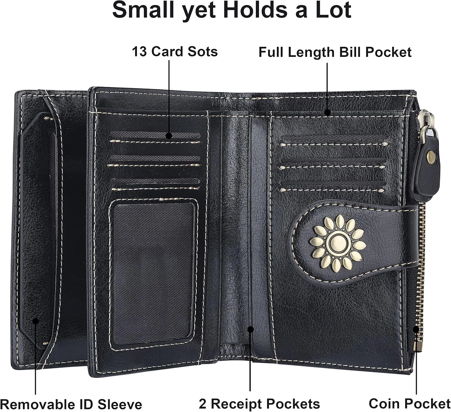 Lavemi Womens Leather Wallet Small Compact RFID Blocking Credit Card Case Purse with Zipper Pocket