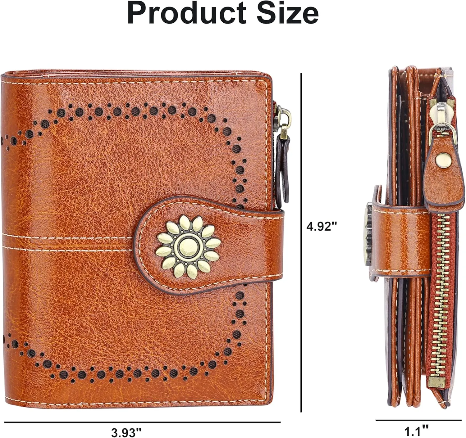Lavemi Womens Leather Wallet Small Compact RFID Blocking Credit Card Case Purse with Zipper Pocket
