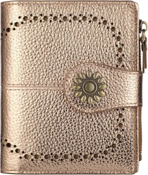Lavemi Womens Leather Wallet Small Compact RFID Blocking Credit Card Case Purse with Zipper Pocket
