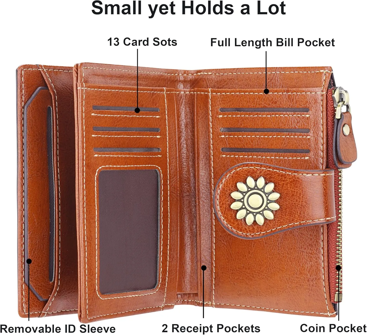 Lavemi Womens Leather Wallet Small Compact RFID Blocking Credit Card Case Purse with Zipper Pocket