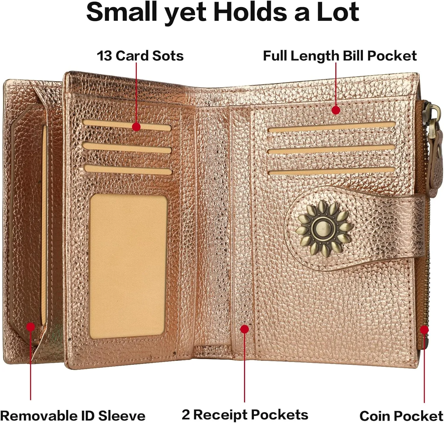 Lavemi Womens Leather Wallet Small Compact RFID Blocking Credit Card Case Purse with Zipper Pocket