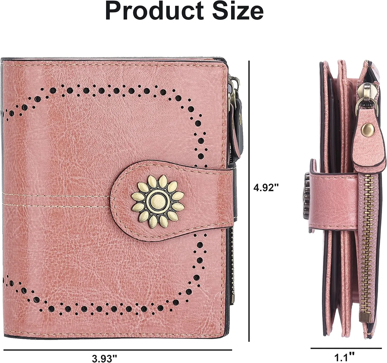 Lavemi Womens Leather Wallet Small Compact RFID Blocking Credit Card Case Purse with Zipper Pocket