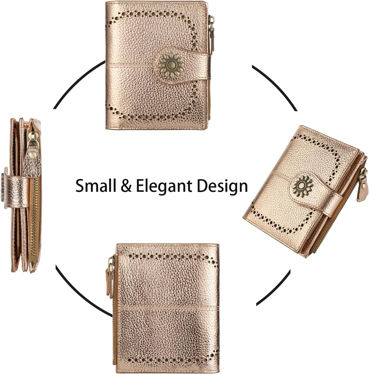 Lavemi Womens Leather Wallet Small Compact RFID Blocking Credit Card Case Purse with Zipper Pocket