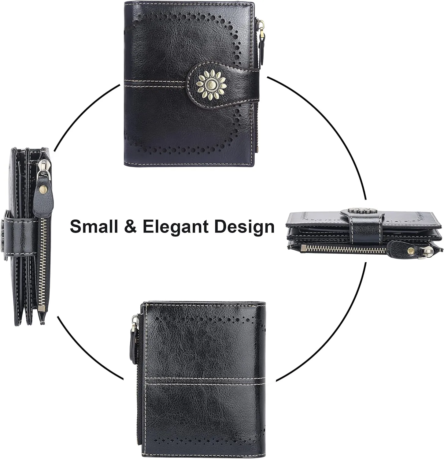 Lavemi Womens Leather Wallet Small Compact RFID Blocking Credit Card Case Purse with Zipper Pocket