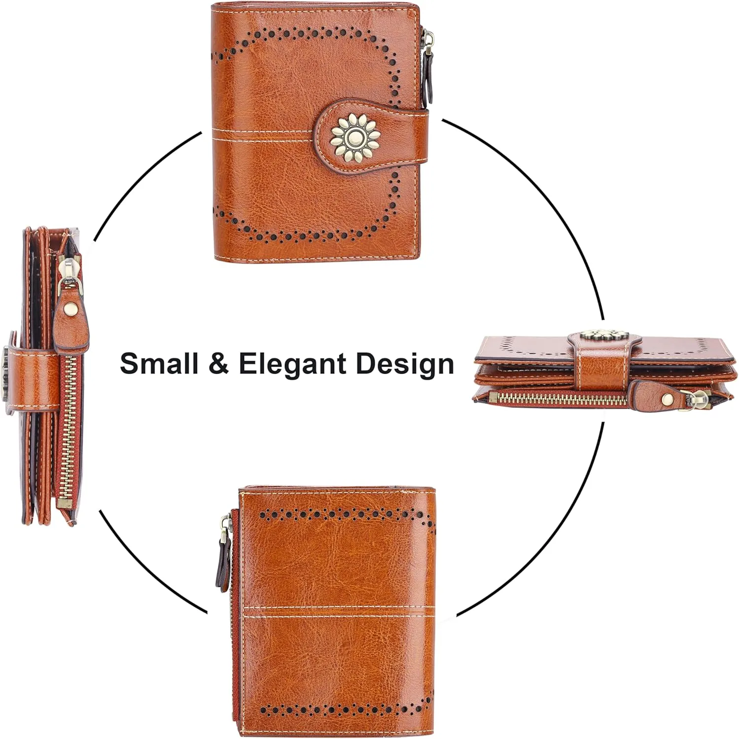 Lavemi Womens Leather Wallet Small Compact RFID Blocking Credit Card Case Purse with Zipper Pocket
