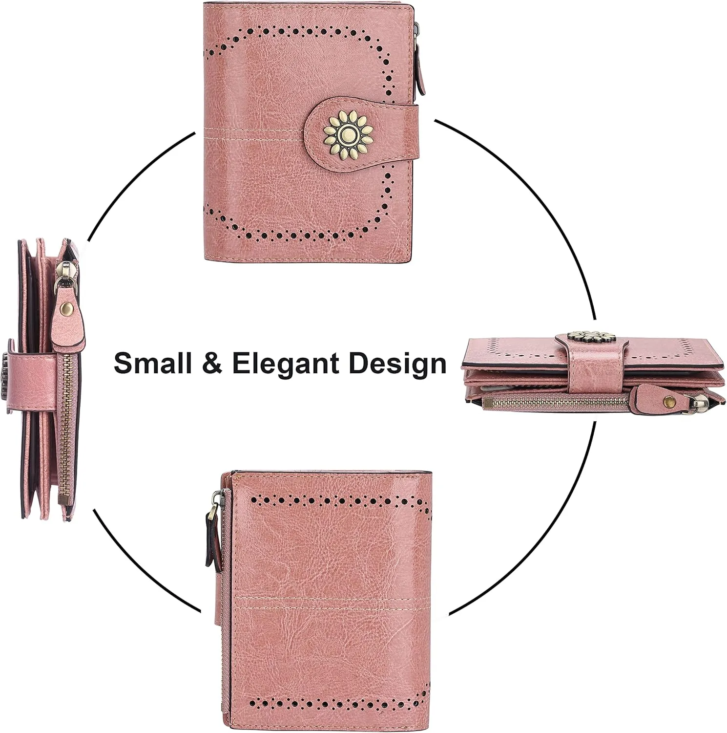 Lavemi Womens Leather Wallet Small Compact RFID Blocking Credit Card Case Purse with Zipper Pocket