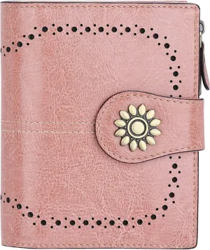 Lavemi Womens Leather Wallet Small Compact RFID Blocking Credit Card Case Purse with Zipper Pocket