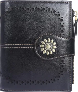 Lavemi Womens Leather Wallet Small Compact RFID Blocking Credit Card Case Purse with Zipper Pocket