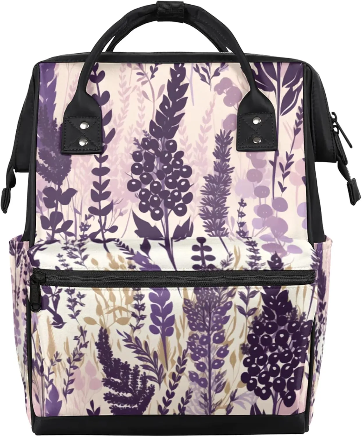 Lavender Flower Watercolor Diaper Bag Mommy Bags With Adjustable Shoulder Strap Waterproof Multifunction Shoulder Bag Travel Large Capacity Backpack for Moms And Dads