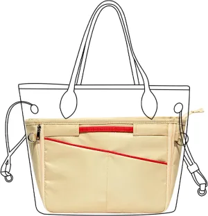 Lckaey Nylon Purse Organizer for neverfull Tote Handbag insert Organizers for longchamp and goyard tote insert 3096Khaki-S