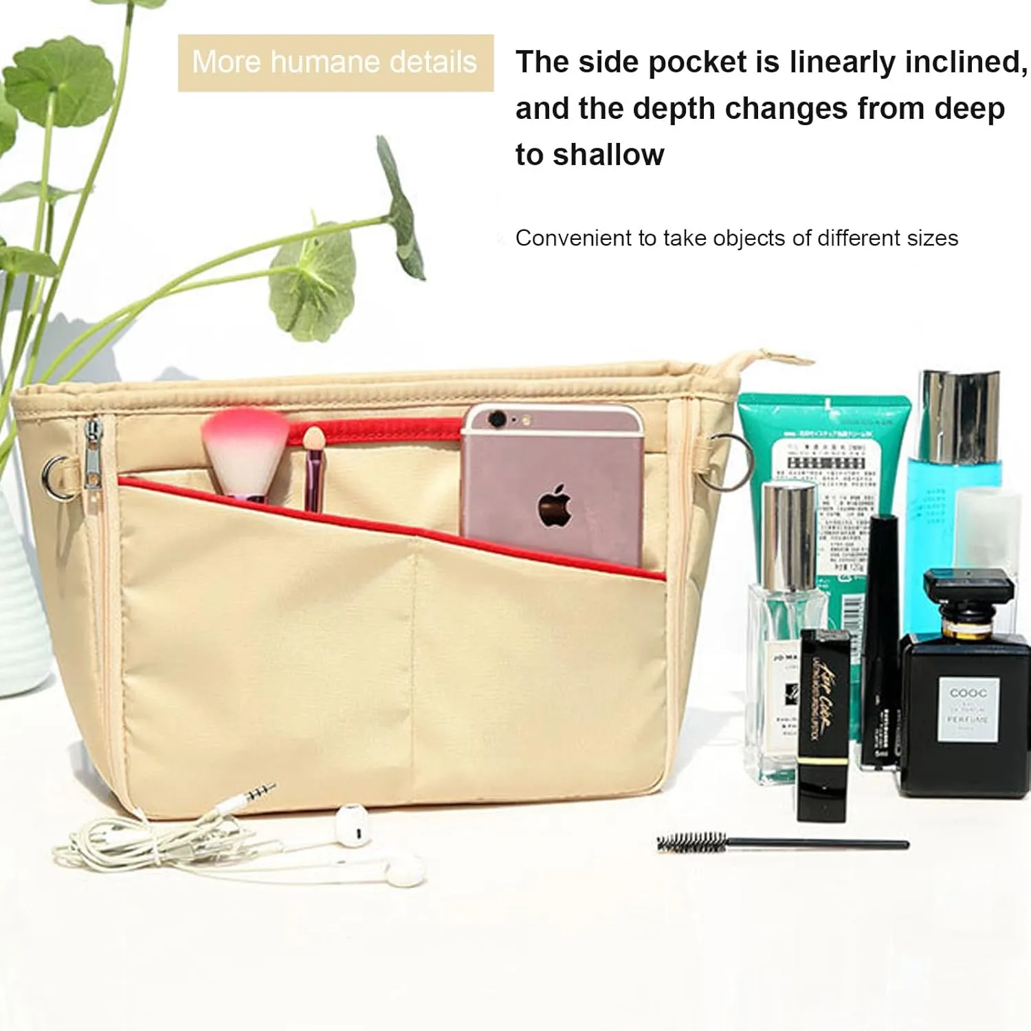 Lckaey Nylon Purse Organizer for neverfull Tote Handbag insert Organizers for longchamp and goyard tote insert 3096Khaki-S