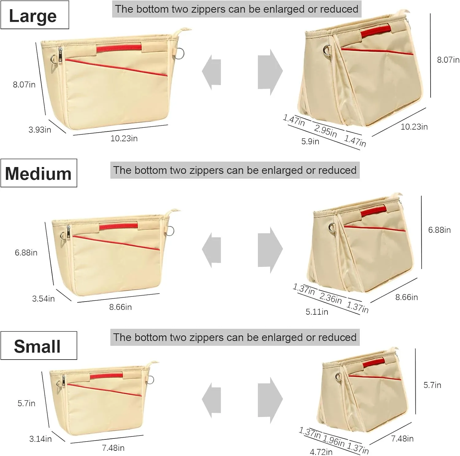 Lckaey Nylon Purse Organizer for neverfull Tote Handbag insert Organizers for longchamp and goyard tote insert 3096Khaki-S