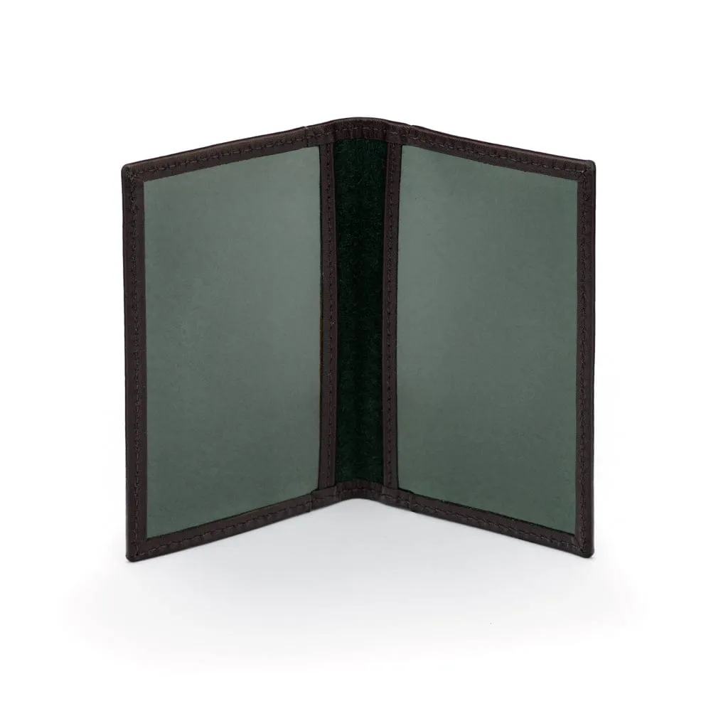 Leather Bifold Travel Card Wallet - Black With Green