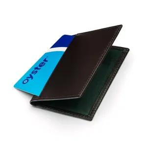 Leather Bifold Travel Card Wallet - Black With Green
