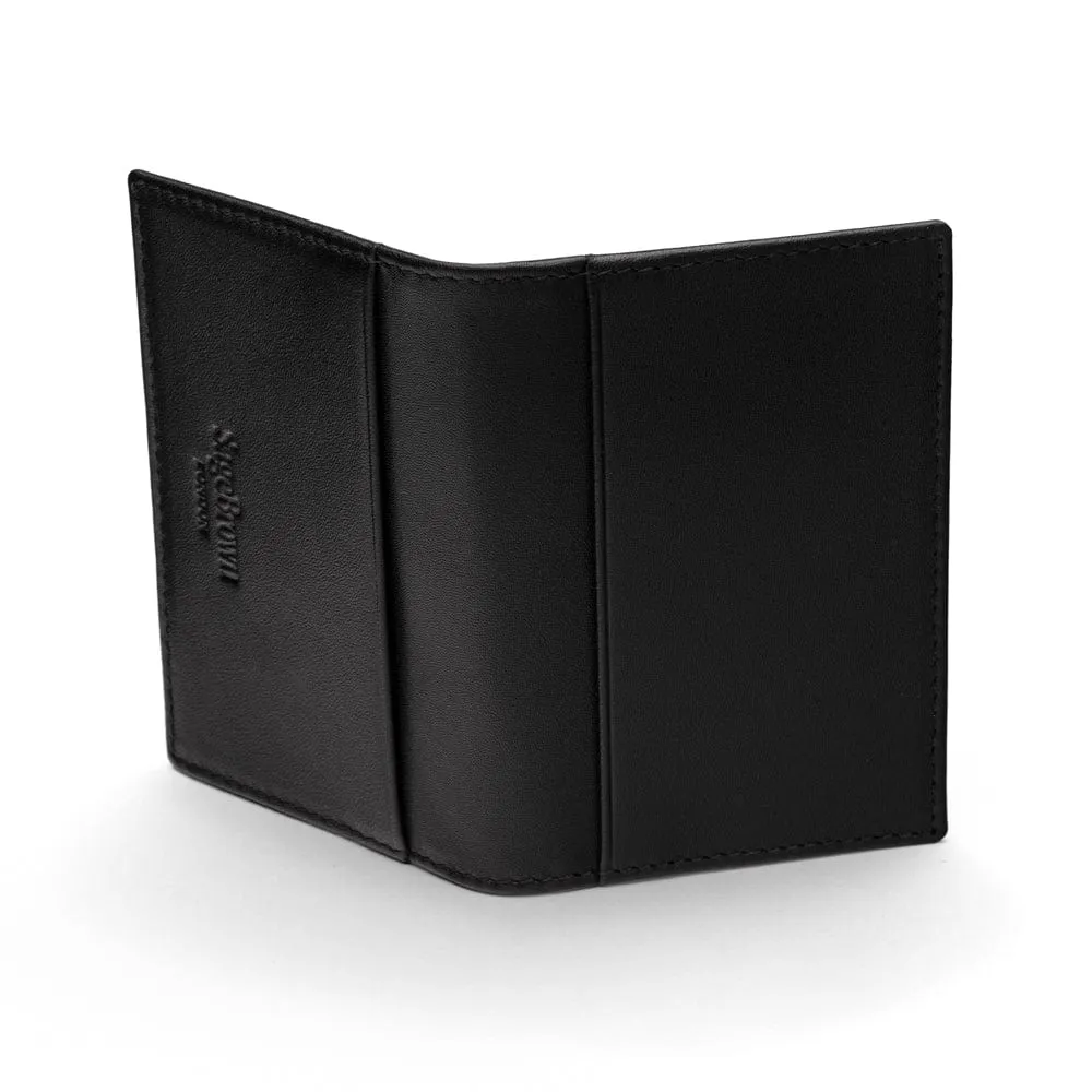 Leather Bifold Travel Card Wallet - Black With Green