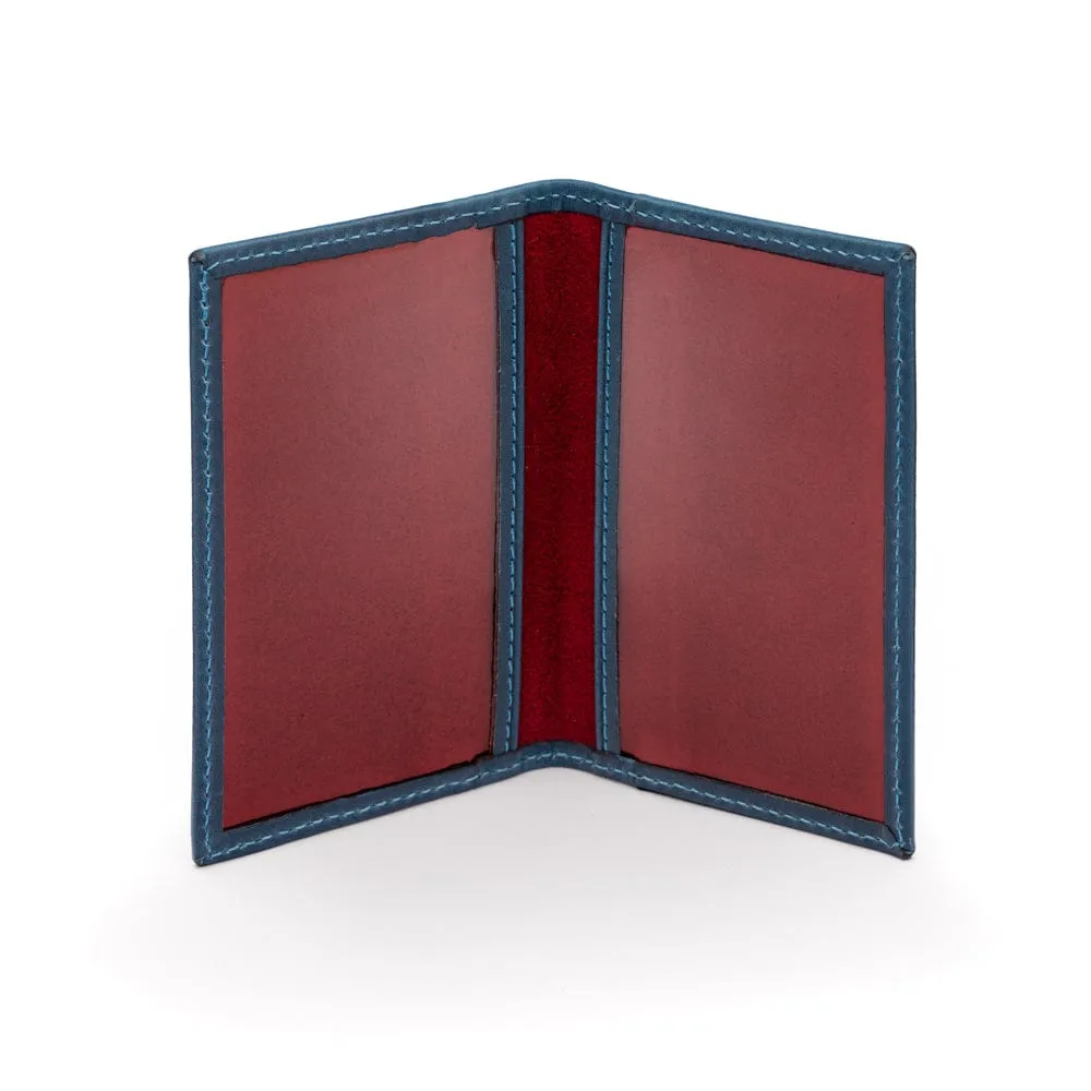 Leather Bifold Travel Card Wallet - Blue With Red