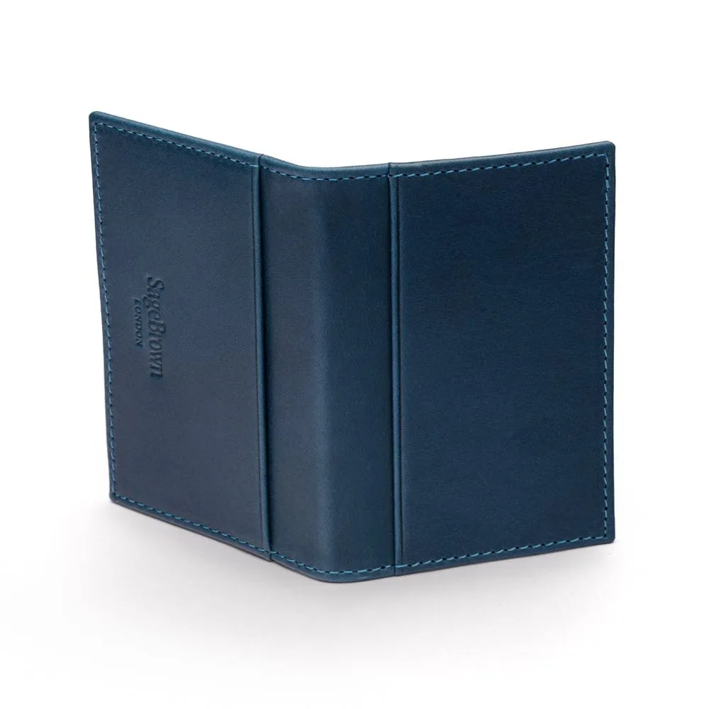 Leather Bifold Travel Card Wallet - Blue With Red