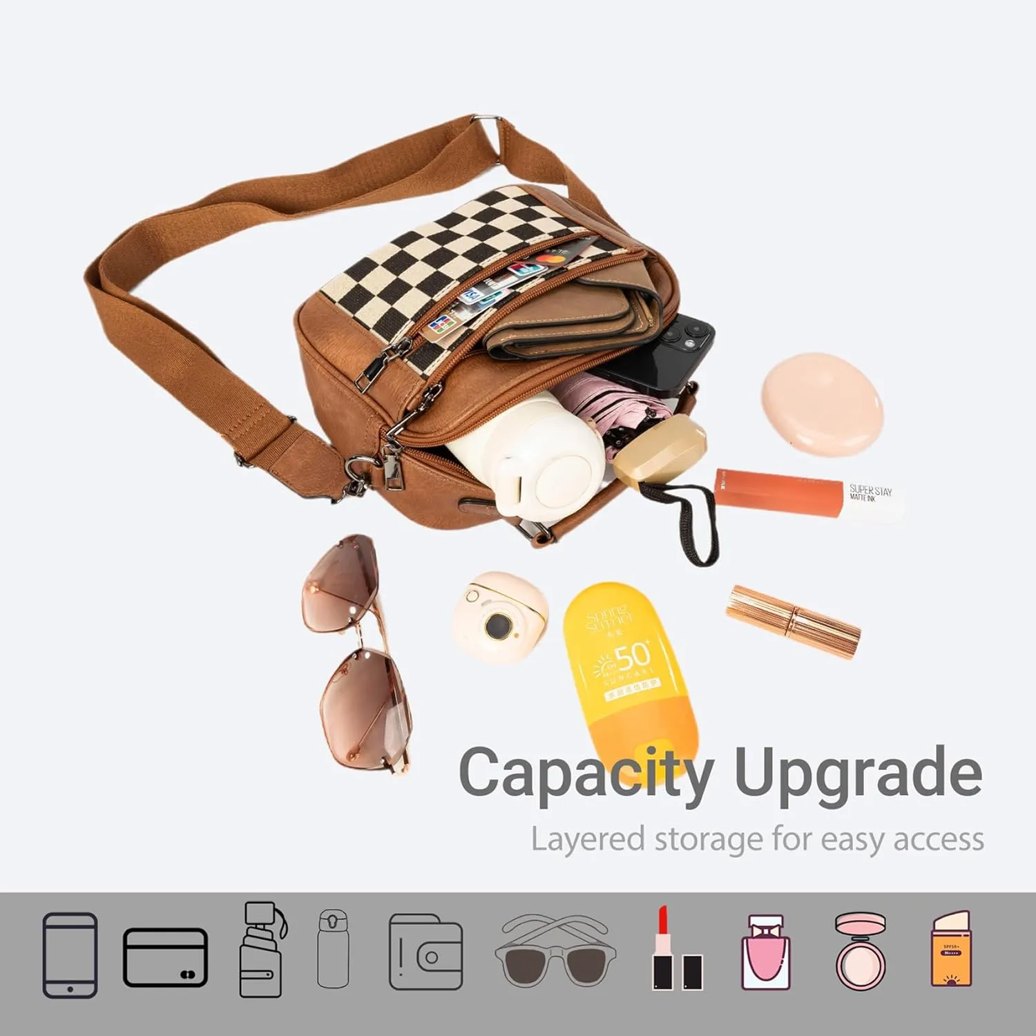 Leather Crossbody Bag for Women,Small Cross Body Trendy Vegan Purses for Women with Adjustable Shoulder Strap
