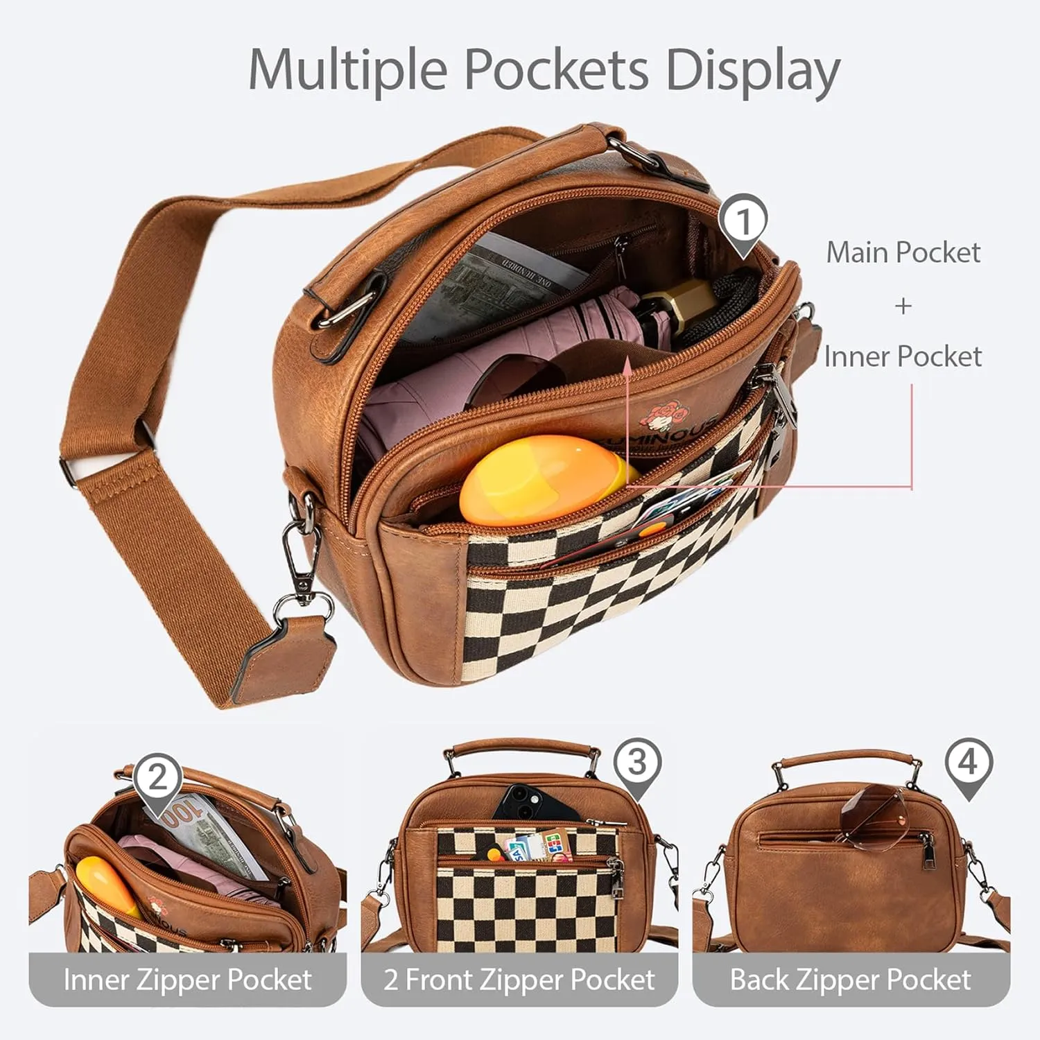 Leather Crossbody Bag for Women,Small Cross Body Trendy Vegan Purses for Women with Adjustable Shoulder Strap