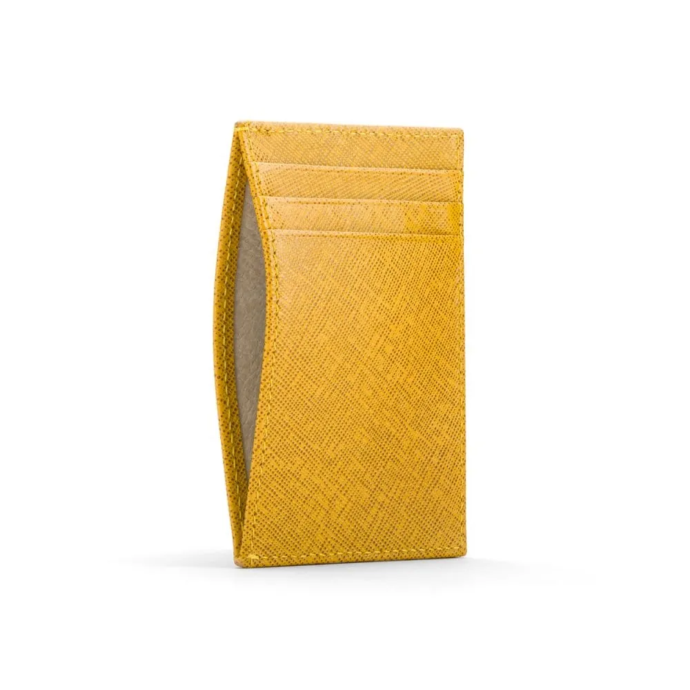 Leather Flat Credit Card Holder - Yellow Saffiano