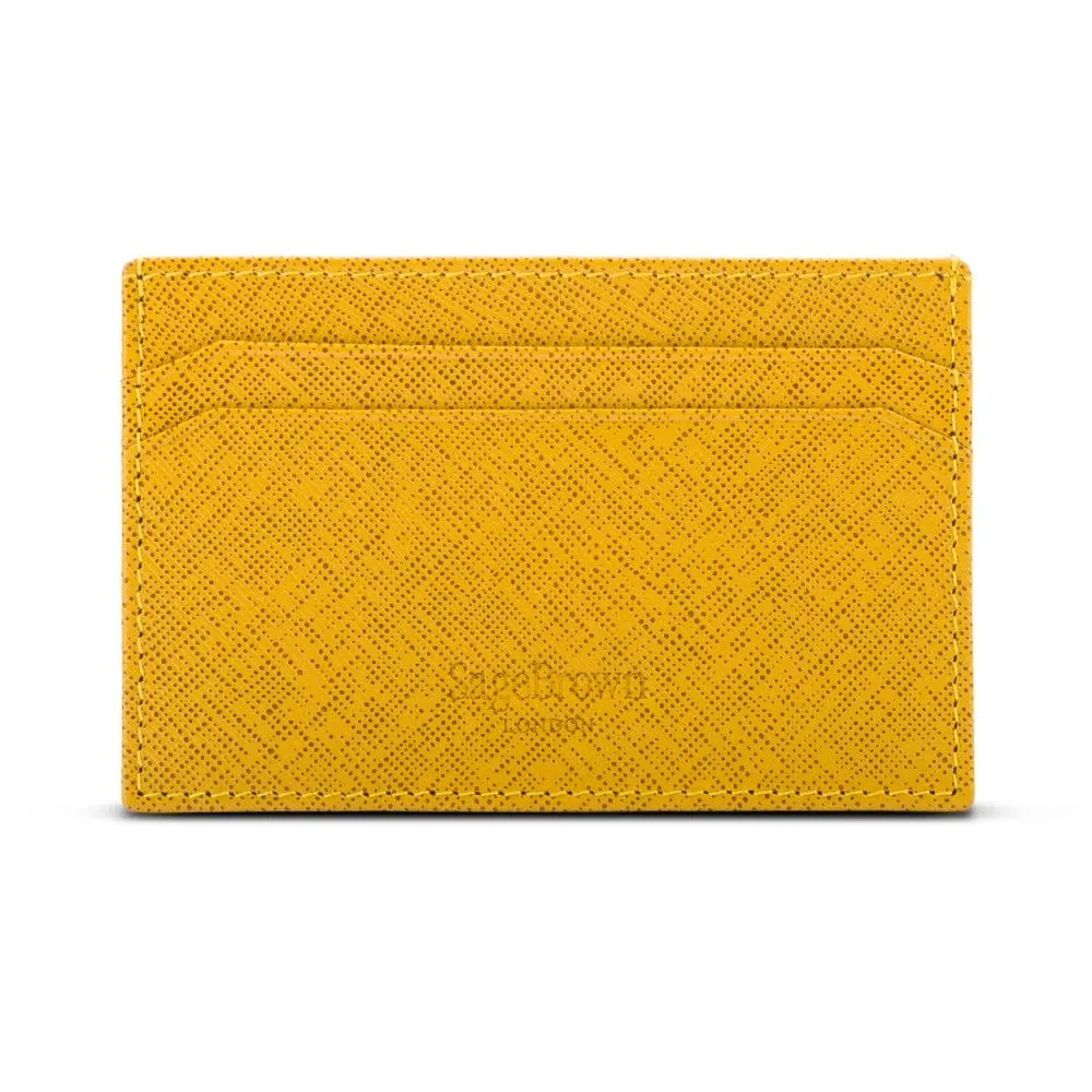 Leather Flat Credit Card Holder - Yellow Saffiano