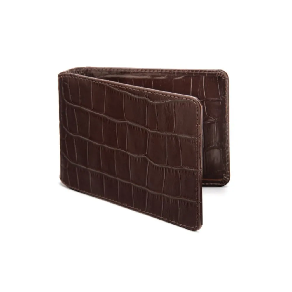 Leather Travel Card Wallet - Brown Croc-Effect