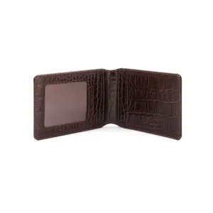 Leather Travel Card Wallet - Brown Croc-Effect