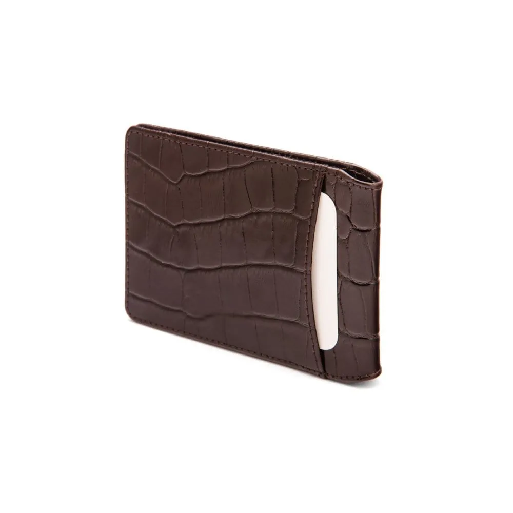 Leather Travel Card Wallet - Brown Croc-Effect
