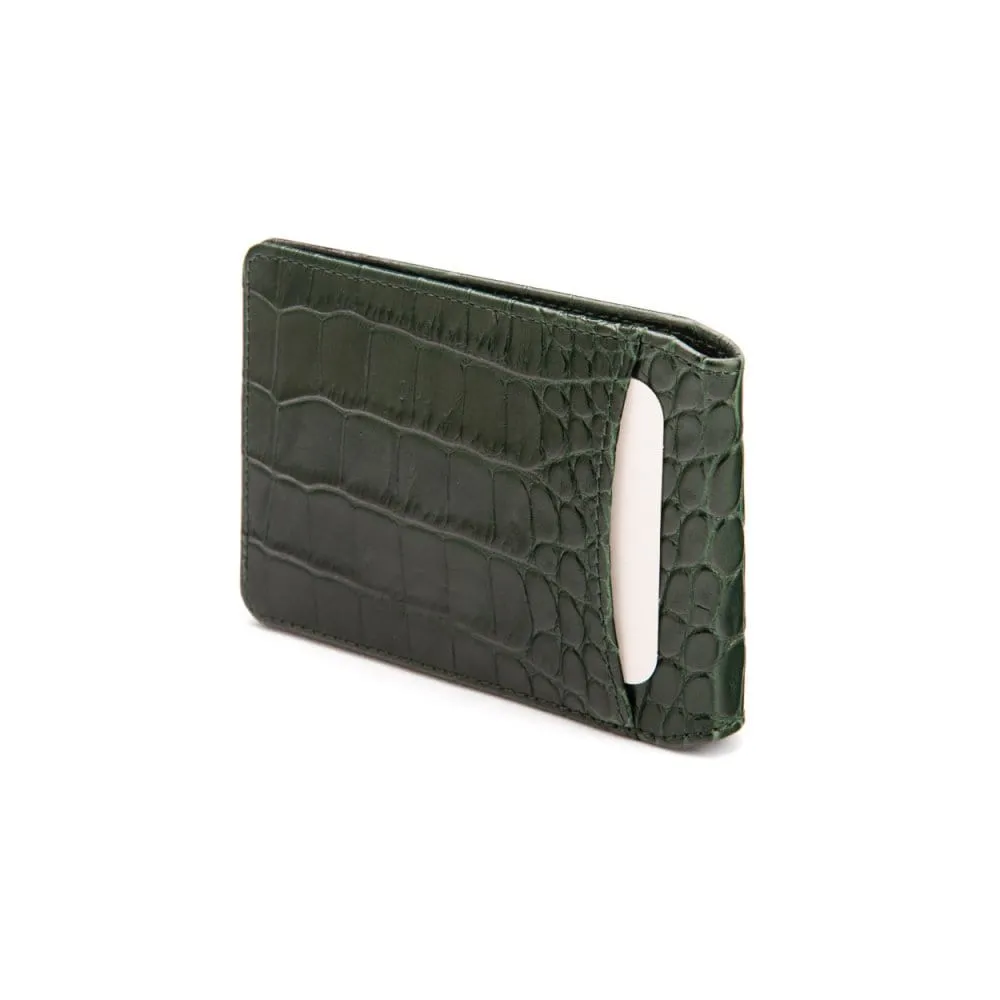 Leather Travel Card Wallet - Green Croc-Effect