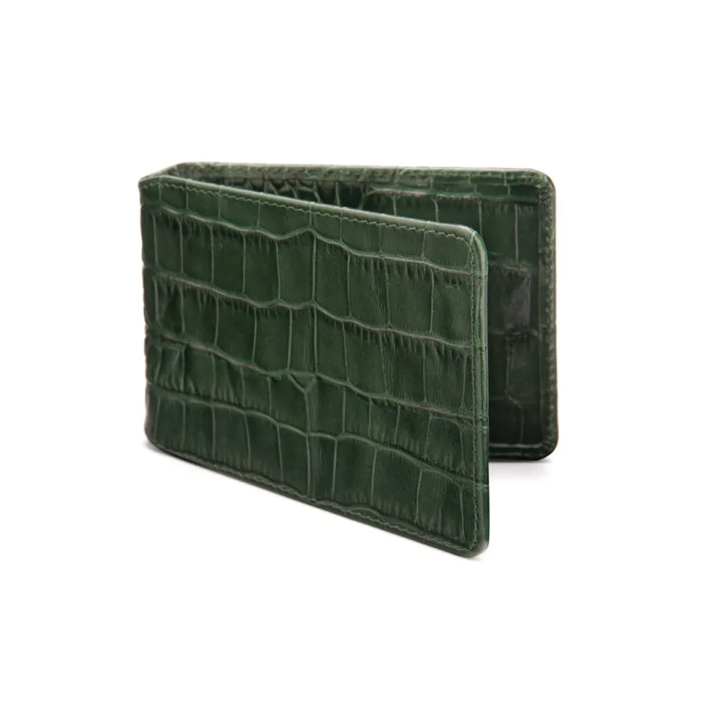 Leather Travel Card Wallet - Green Croc-Effect