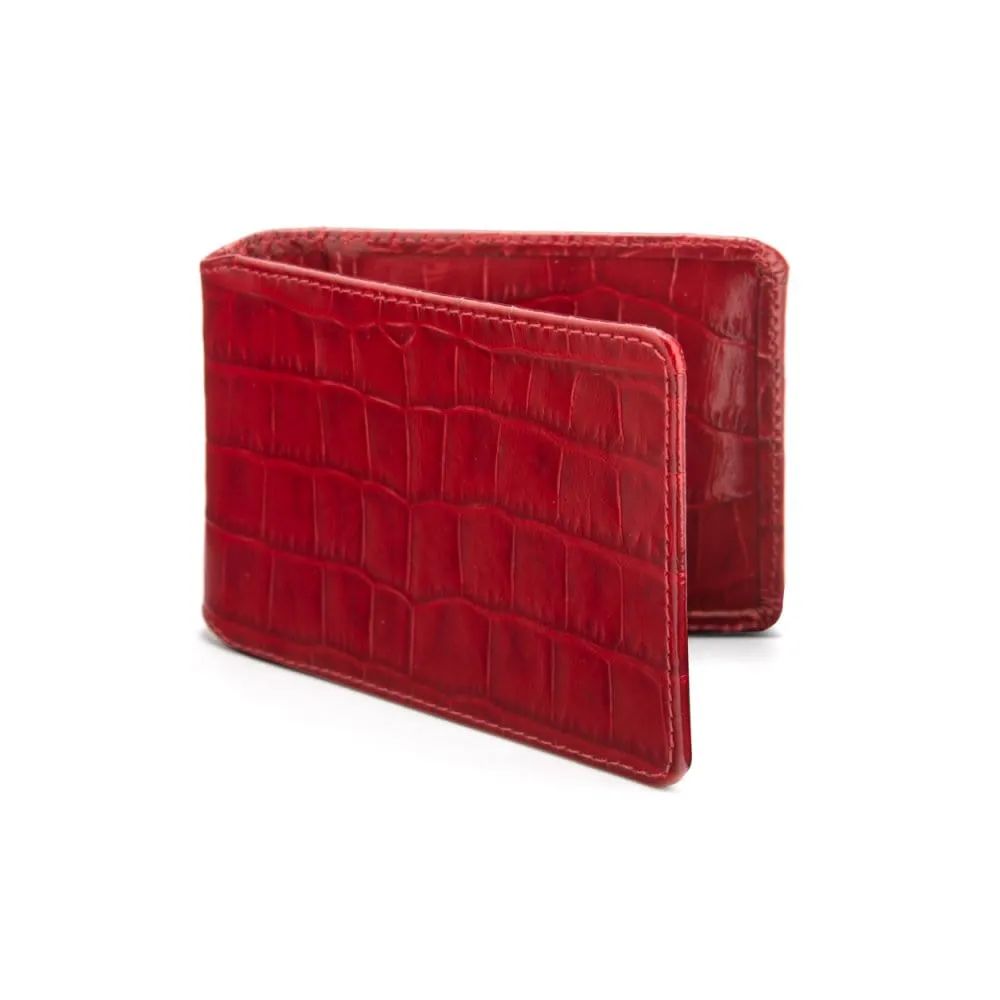 Leather Travel Card Wallet - Red Croc-Effect