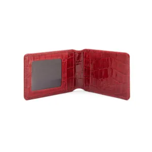 Leather Travel Card Wallet - Red Croc-Effect
