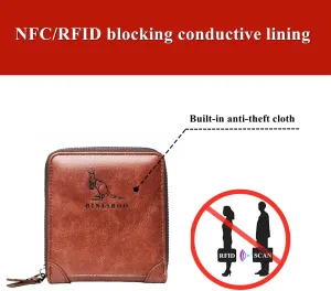 Leather Wallets for Men with RFID Blocking Multi Card Slot Separate ID Card window… (brown2002)