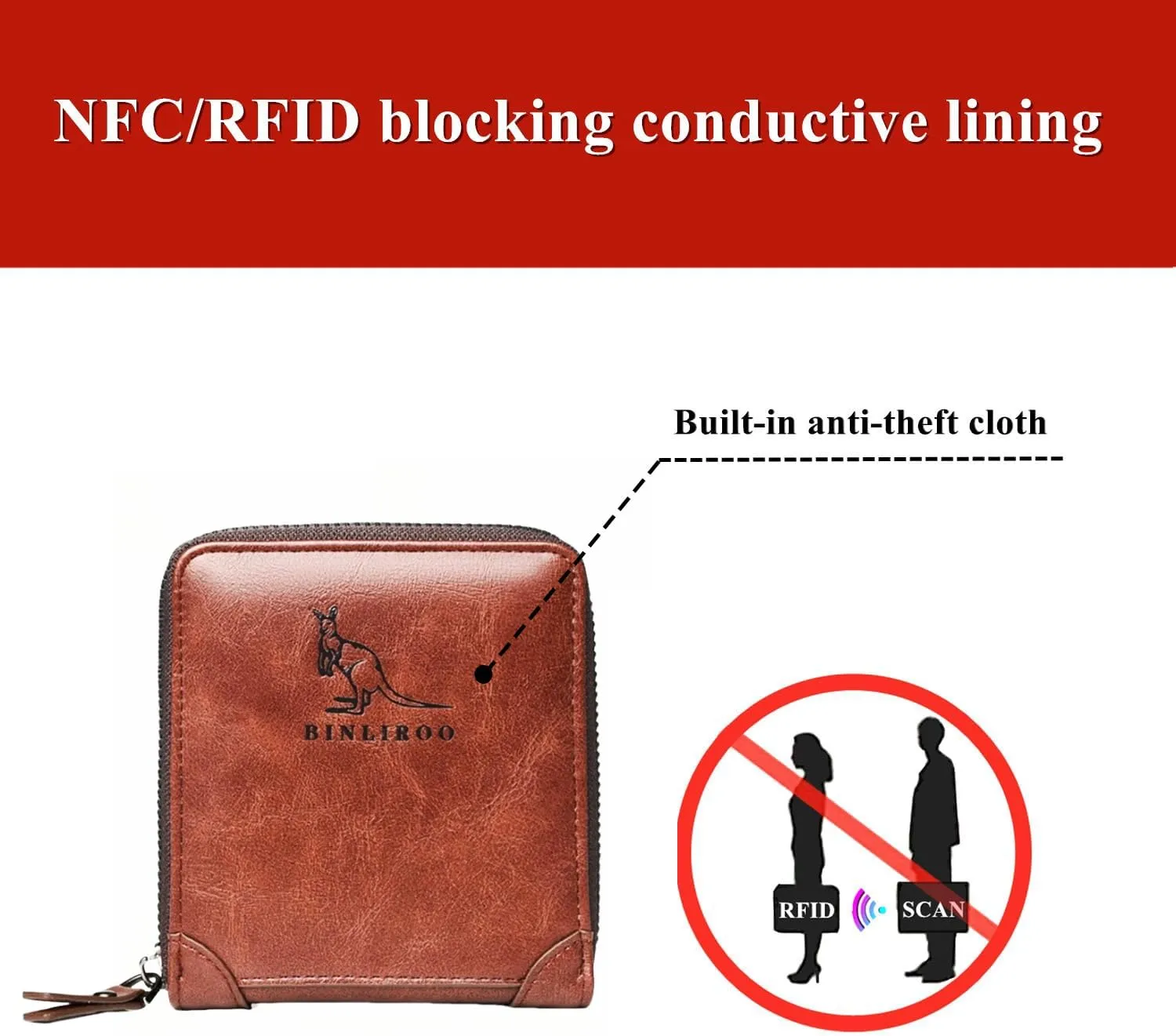 Leather Wallets for Men with RFID Blocking Multi Card Slot Separate ID Card window… (brown2002)