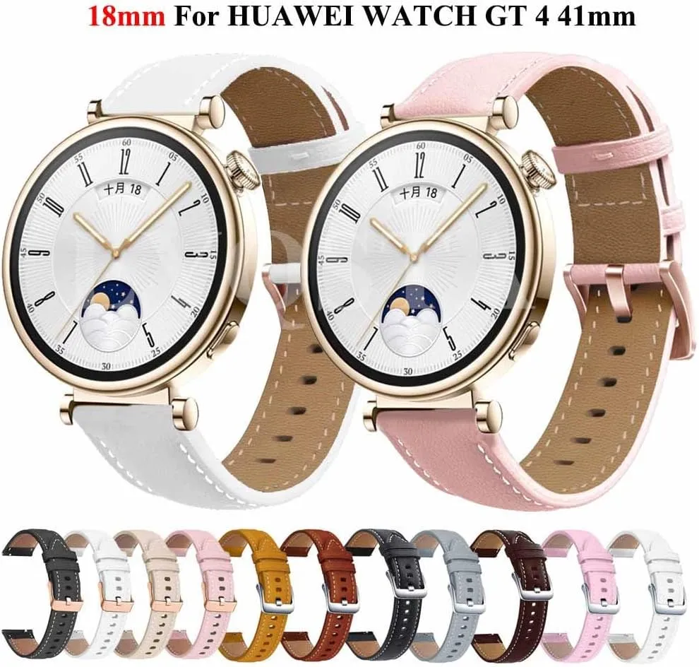 Leather Watch Strap For HUAWEI WATCH GT 4 41mm/Garmin Venu 3S/Venu 2S Wristbands Rose Gold Buckle 18mm Bracelet Wristband
