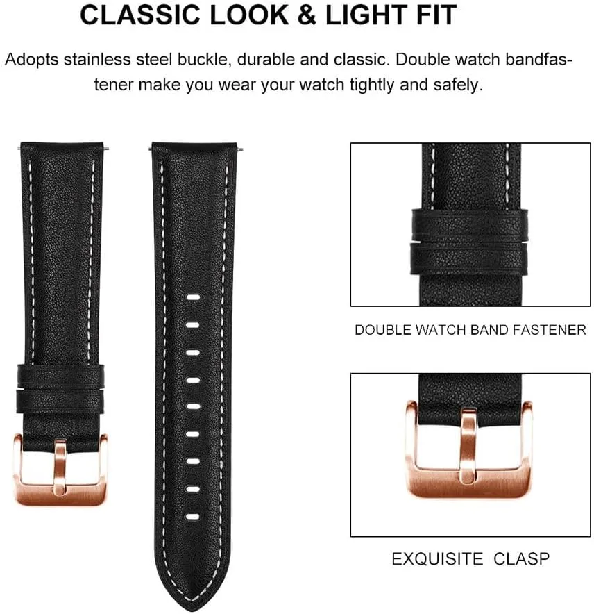 Leather Watch Strap For HUAWEI WATCH GT 4 41mm/Garmin Venu 3S/Venu 2S Wristbands Rose Gold Buckle 18mm Bracelet Wristband