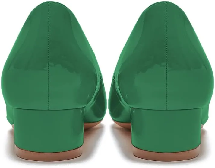 LEMUTISME Women's Classic Pointed Toe 1 Inches Comfort Slip On Low Chunky Heel Dress Pumps Shoes for Office