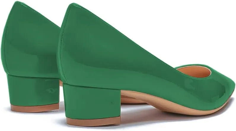 LEMUTISME Women's Classic Pointed Toe 1 Inches Comfort Slip On Low Chunky Heel Dress Pumps Shoes for Office