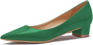 LEMUTISME Women's Classic Pointed Toe 1 Inches Comfort Slip On Low Chunky Heel Dress Pumps Shoes for Office