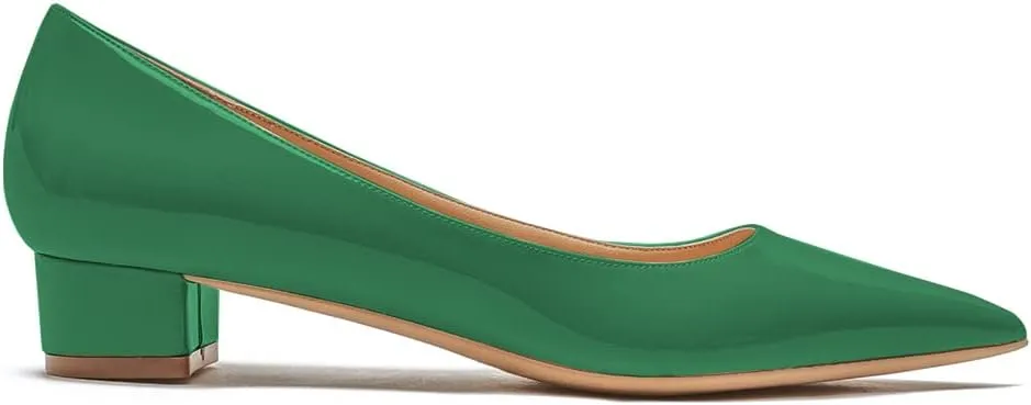 LEMUTISME Women's Classic Pointed Toe 1 Inches Comfort Slip On Low Chunky Heel Dress Pumps Shoes for Office