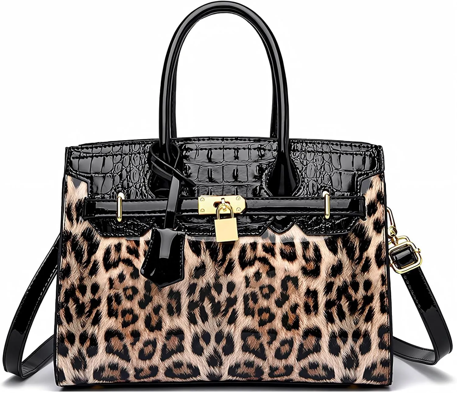 Leopard Print and Croc Handbags for Women Designer Cheetah Animal Pattern Tote Shoulder Bag