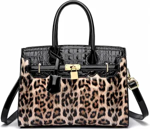 Leopard Print and Croc Handbags for Women Designer Cheetah Animal Pattern Tote Shoulder Bag