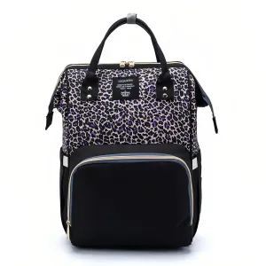 Leopard Print Diaper Bag Backpack Multi-Function Diaper Bag for Baby Care Waterproof Travel Baby Bag for Mom Purple