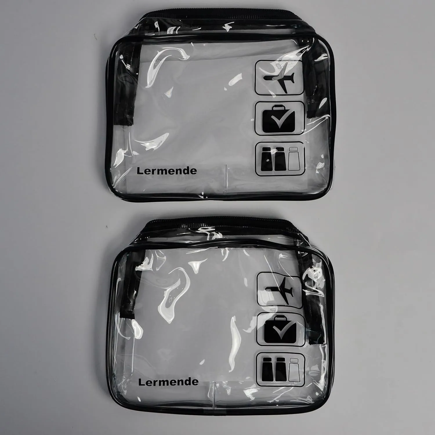 Lermende 2pcs Clear Toiletry Bag TSA Approved Travel Bag,Carry On for Travel,Airport Airline Accessories Compliant Bag,Quart Sized Makeup Cosmetic bag Women Men (Black, 2 Pack)