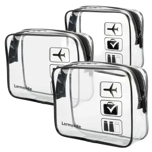 Lermende 2pcs Clear Toiletry Bag TSA Approved Travel Bag,Carry On for Travel,Airport Airline Accessories Compliant Bag,Quart Sized Makeup Cosmetic bag Women Men (Black, 3 Pack)