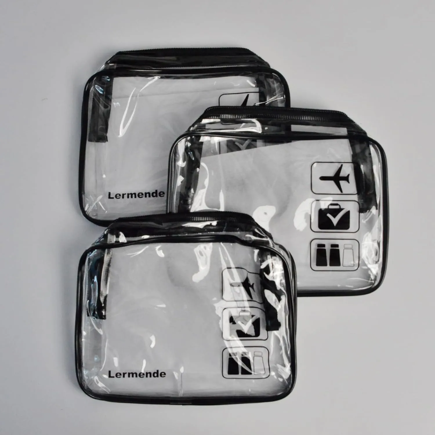 Lermende 2pcs Clear Toiletry Bag TSA Approved Travel Bag,Carry On for Travel,Airport Airline Accessories Compliant Bag,Quart Sized Makeup Cosmetic bag Women Men (Black, 3 Pack)